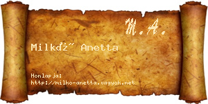 Milkó Anetta névjegykártya